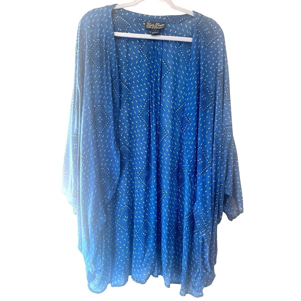 Lucky Brand Blue Geometric Diamond Print Open Front Kimono Cardigan Large Boho